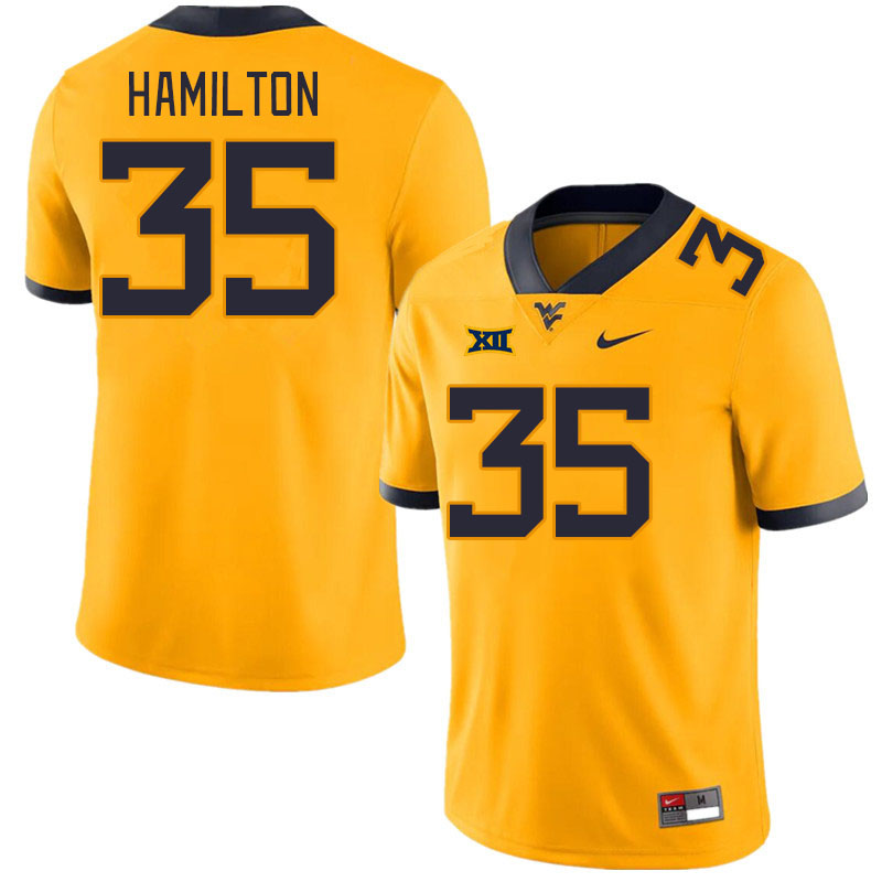 Men #35 Luke Hamilton West Virginia Mountaineers College Football Jerseys Stitched Sale-Gold